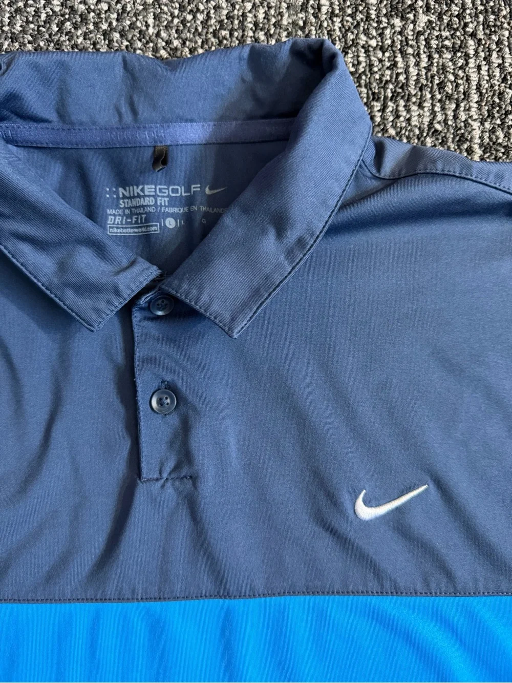 Nike Swoosh Golf Dri-Fit Standard Polo Men's L Icon Color Block Blue/Navy